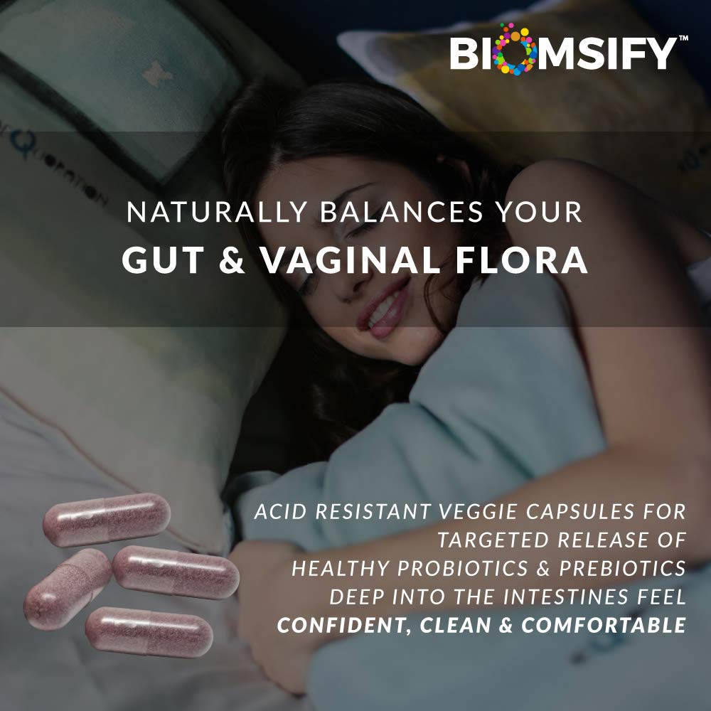 Biom Feminine Health Visual Ingredients shows targeted probiotic strains for daily balance.