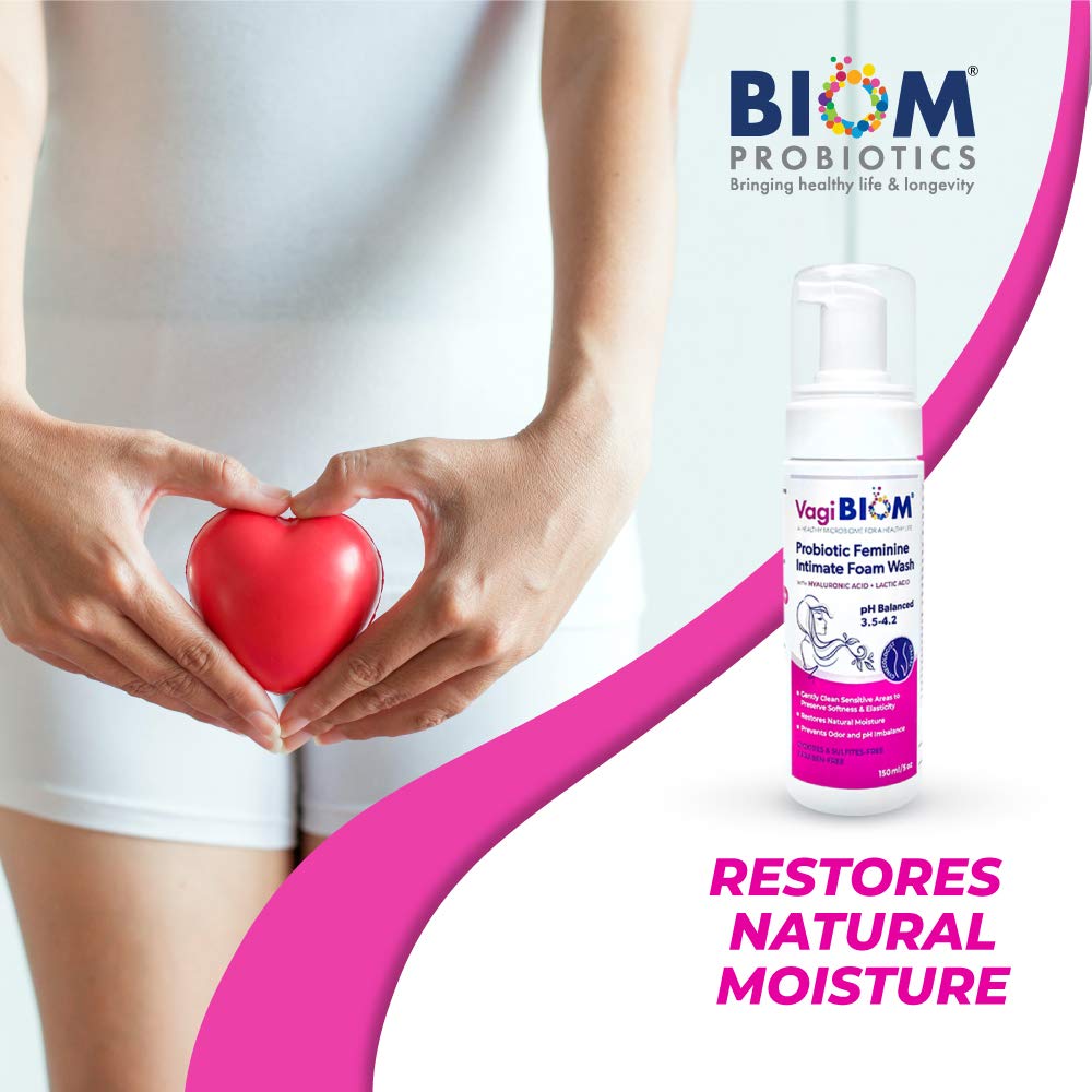Biom Probiotics packaging highlights all natural vegan formula.