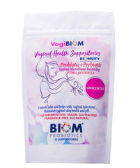 Biom Vaginal Probiotic Suppository packaging shows discreet box for daily pH balance.