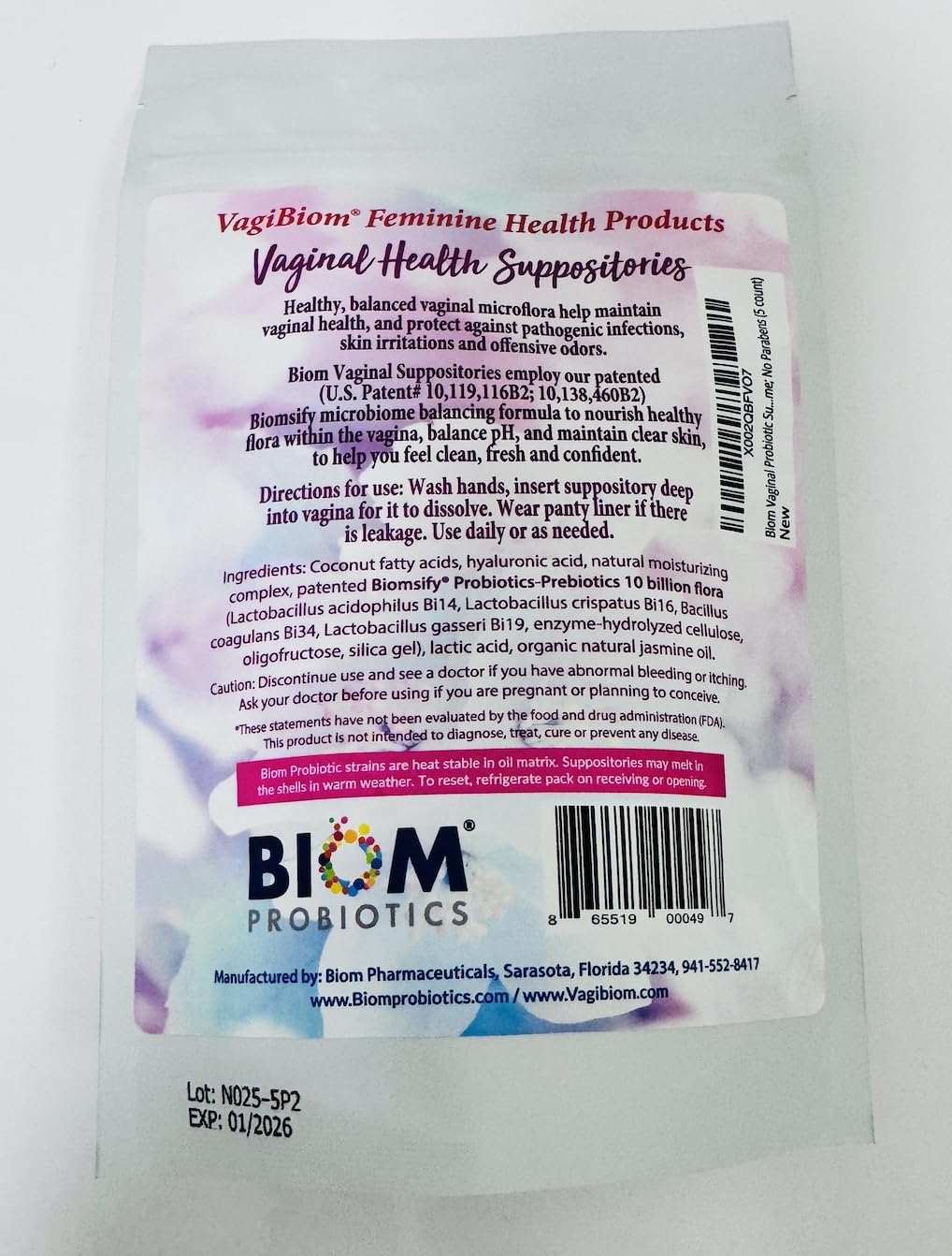 Biom Probiotics vaginal suppository with simple insertion design for everyday use.