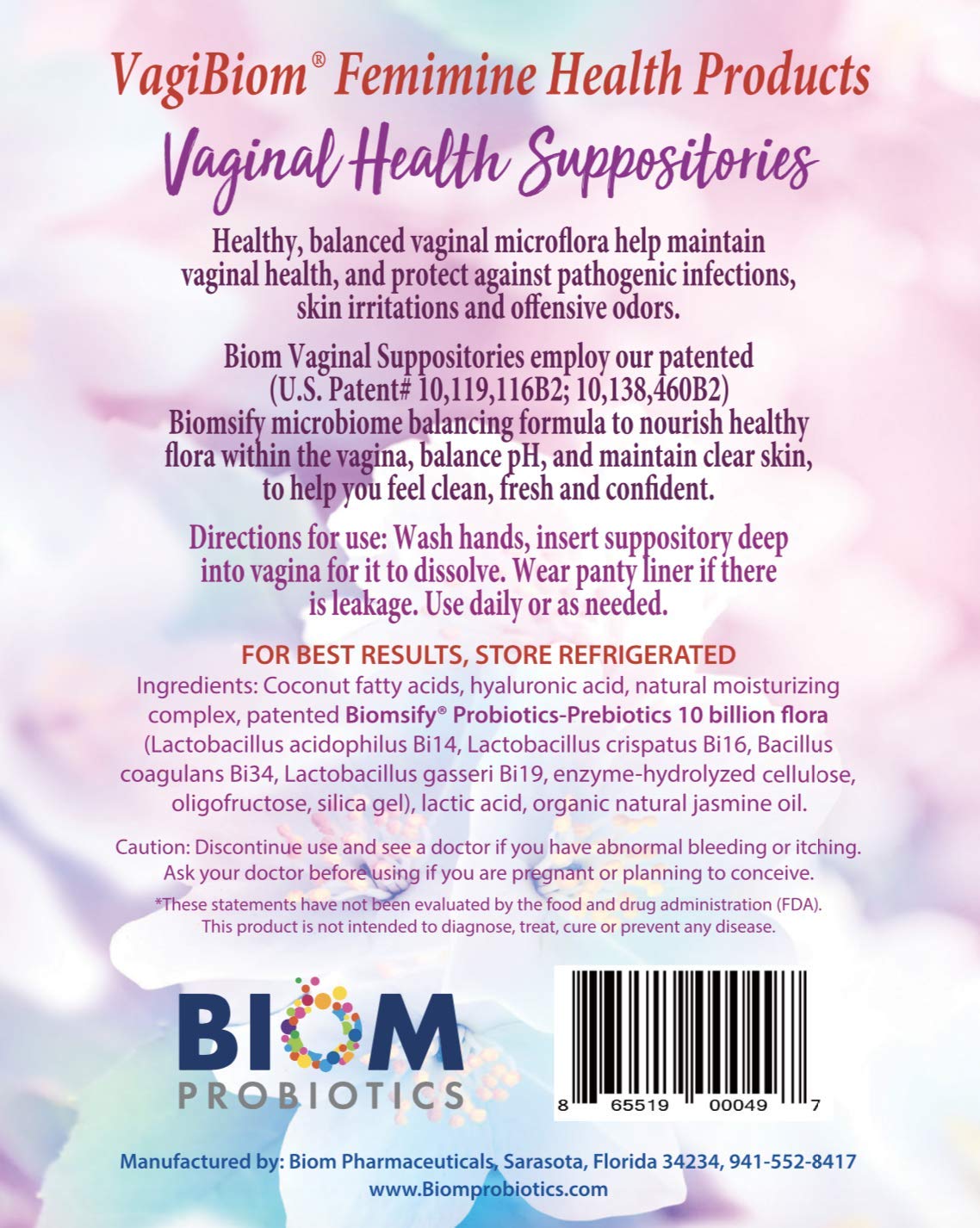 Biom Vaginal Probiotic Suppository box close-up highlighting user-friendly design.