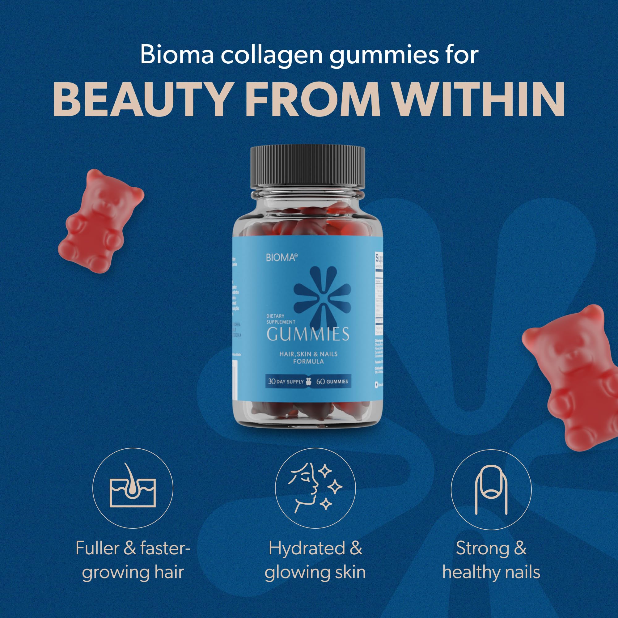 Close-up of BIOMA gummies texture for a tasty, convenient daily beauty routine