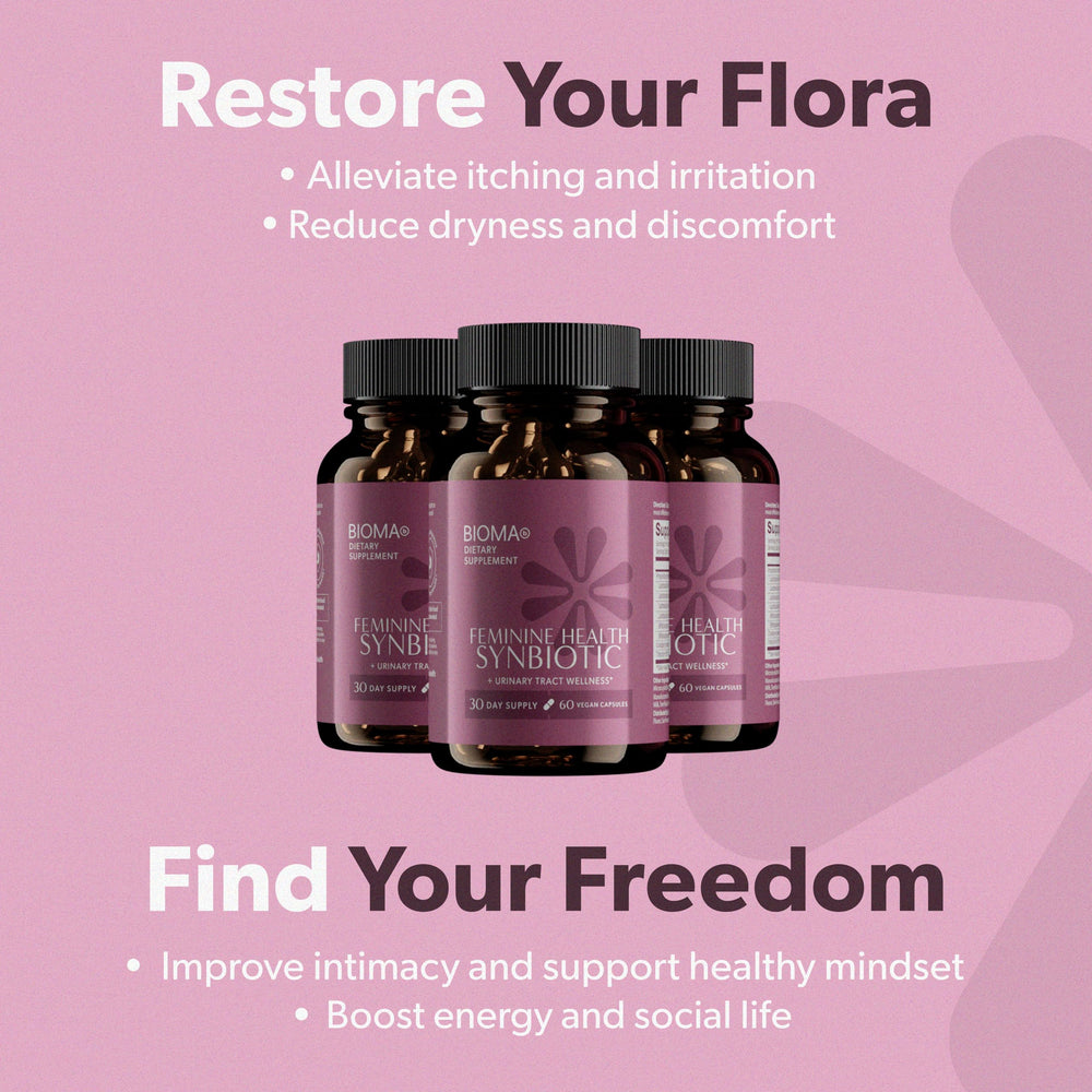BIOMA brand logo closeup reinforces feminine health focus