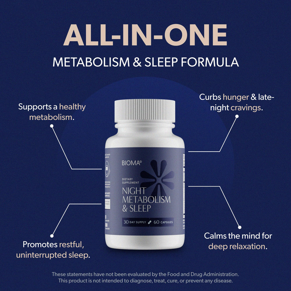 BIOMA Night Metabolism & Sleep label highlights key ingredients for night use.