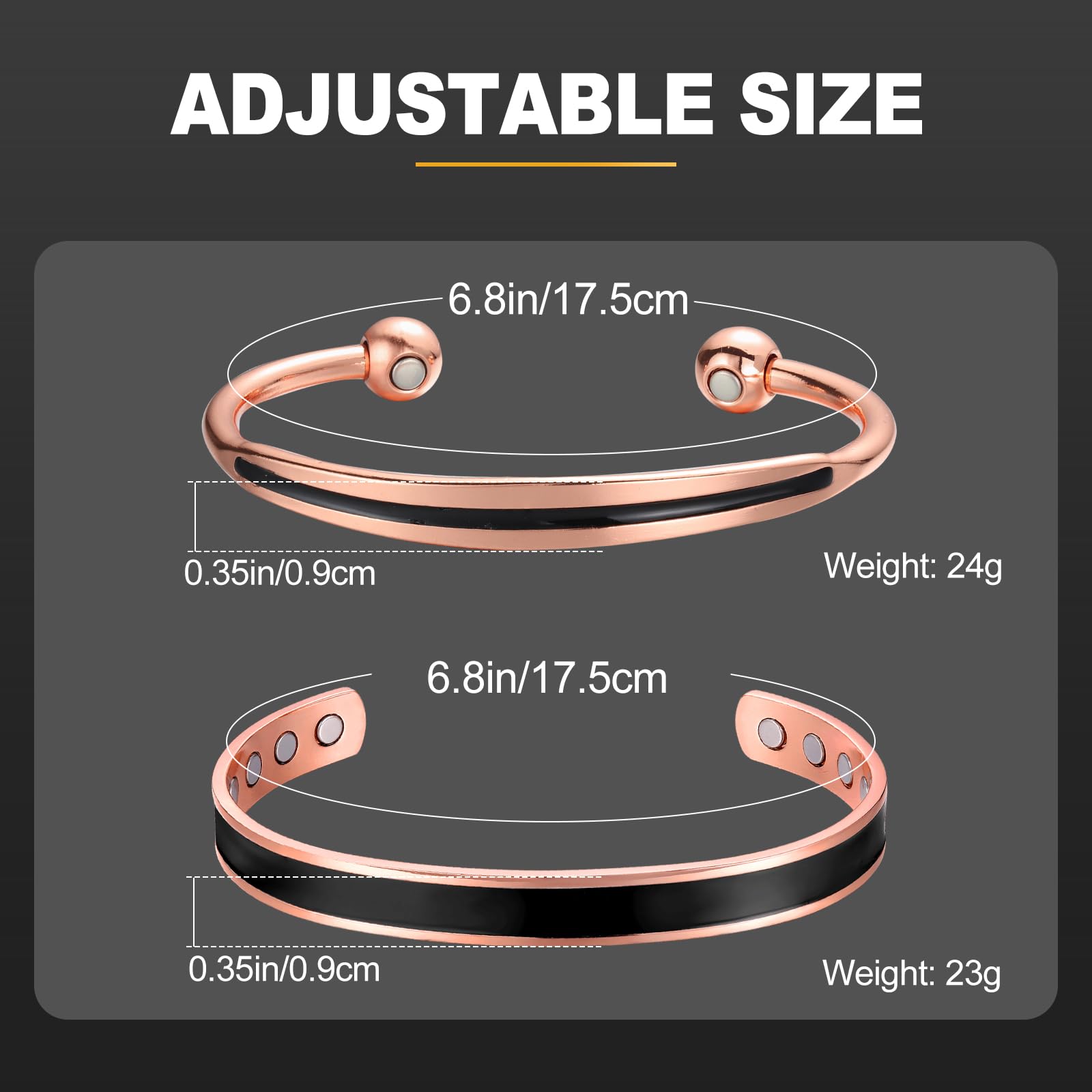 BioMag adjustable copper bracelet fits most wrists with ease