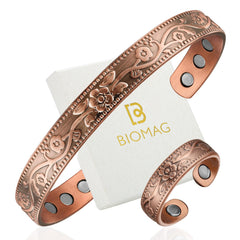 Pulsera magnética BioMag de cobre para mujer con ajuste cómodo y diseño floral