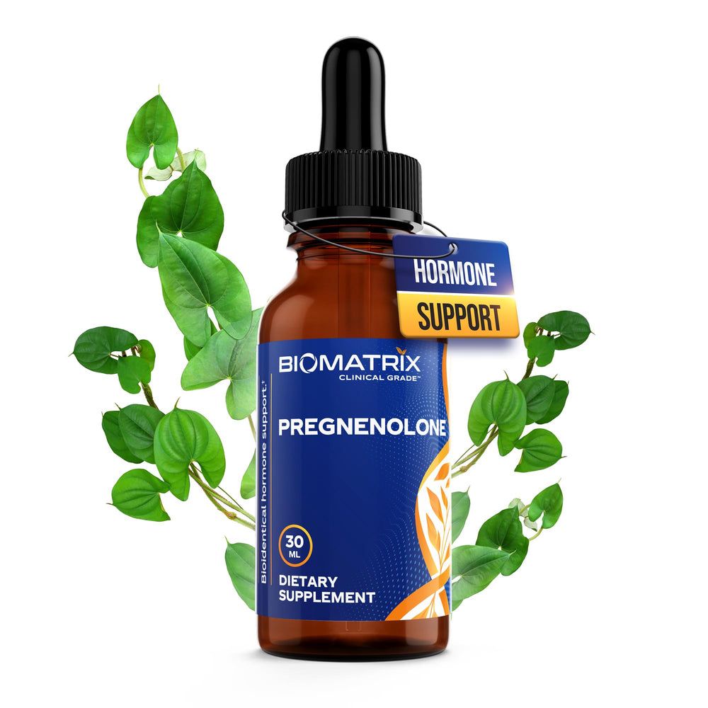 BioMatrix pregnenolone liquid bottle with dropper for easy dosing and potential mood support