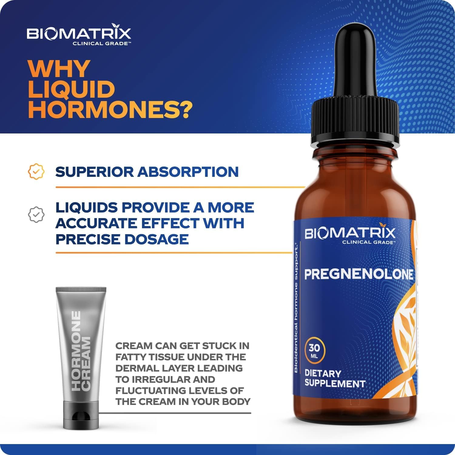 BioMatrix pregnenolone on a store shelf display highlighting a premium liquid formula