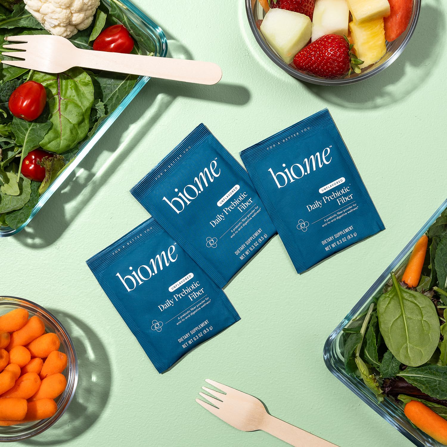 Bio.me Low FODMAP certification badge indicates gut-friendly formulation.