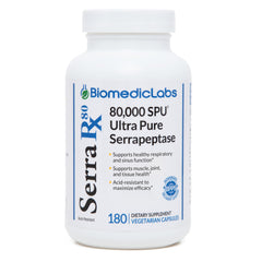 Biomedic Labs RX Serra-RX 80000 SU capsules with acid-resistant delivery for enhanced absorption.