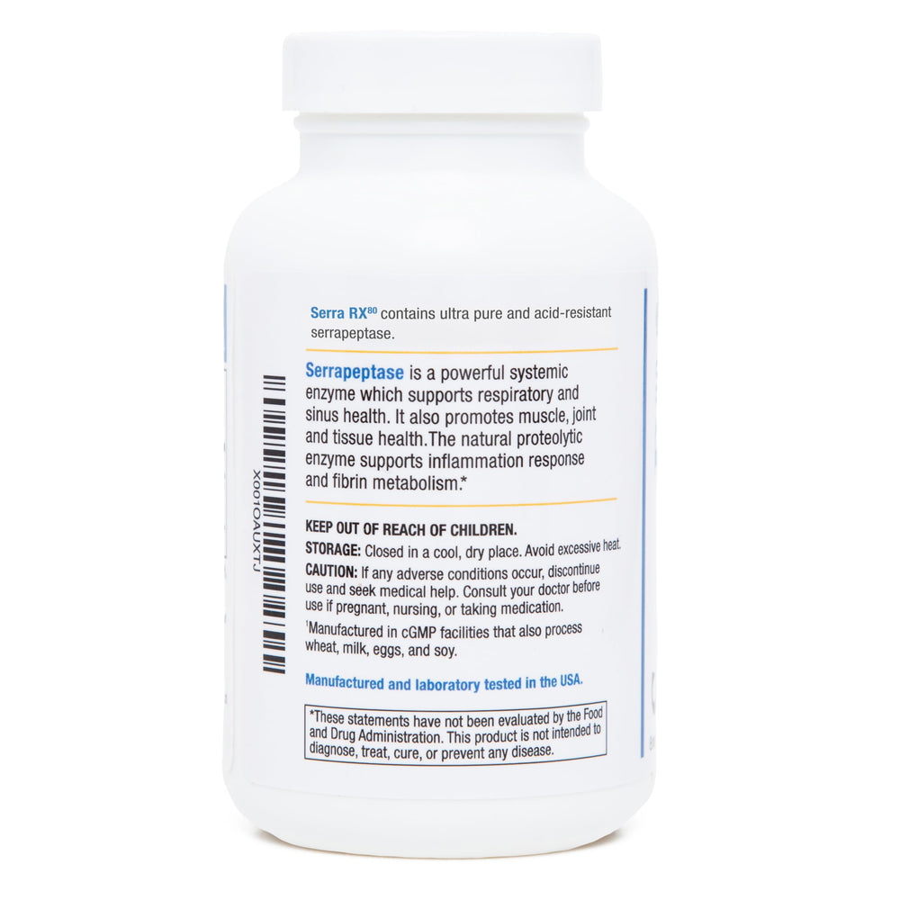 Biomedic Labs RX Serra-RX packaging highlights vegan, non-GMO purity.