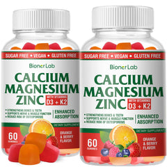 BionerLab calcium magnesium zinc gummies bottle closeup for easy daily mineral support