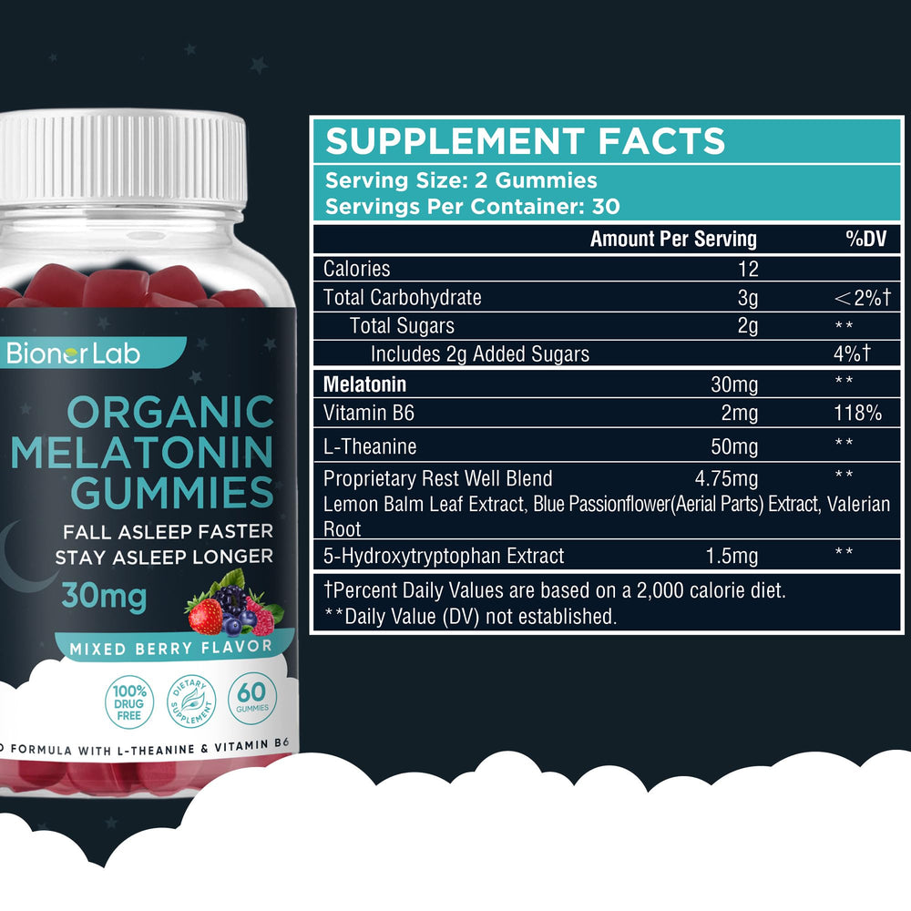 BionerLab Melatonin Gummies pouring into hand for easy use.
