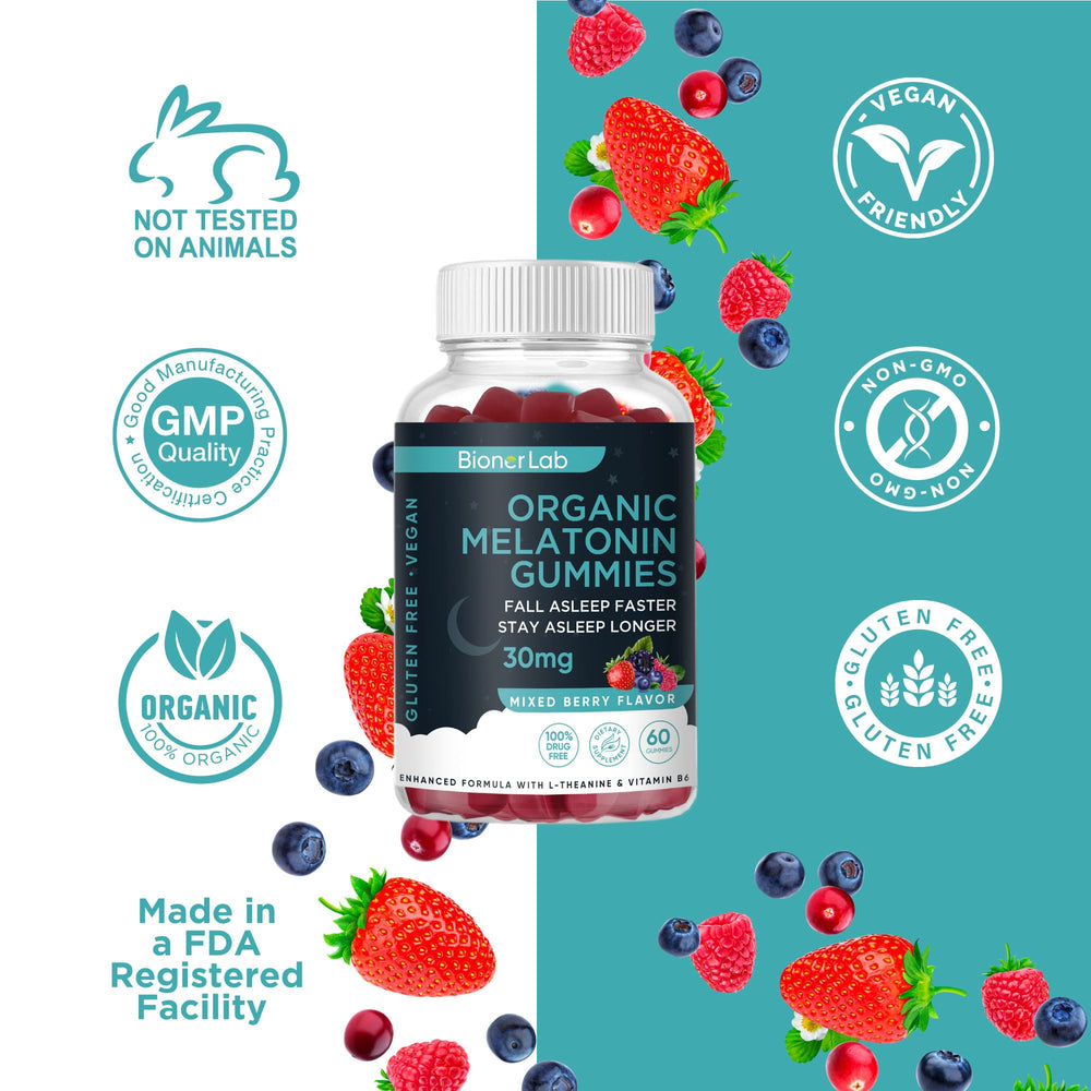 BionerLab Melatonin Gummies gummy texture and color close-up.