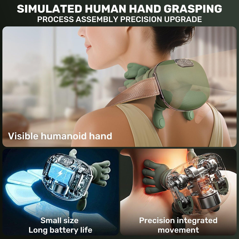 Bionic Heated Massager Master simulates palm pressure on shoulders for deep relief.