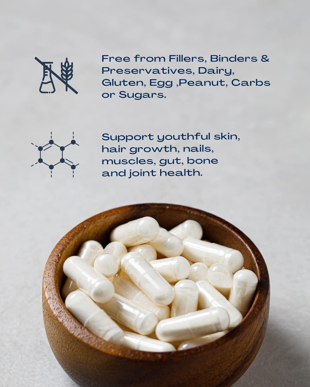 Capsules arranged beside a glass of water for daily dosing.