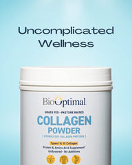 BioOptimal Collagen Peptides being poured into water for quick dissolution.