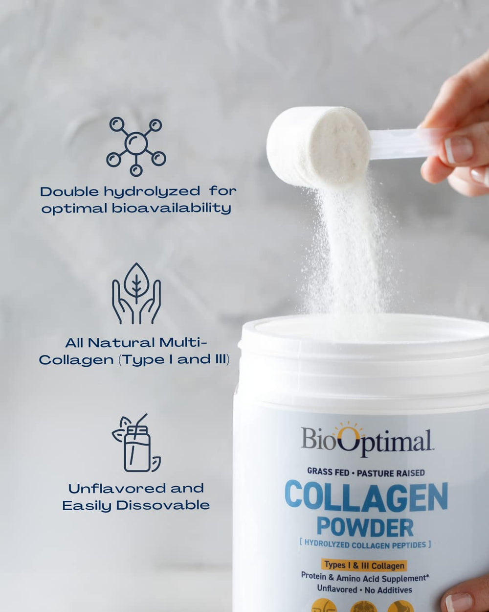 BioOptimal Collagen Peptides blended into smoothie for easy intake.