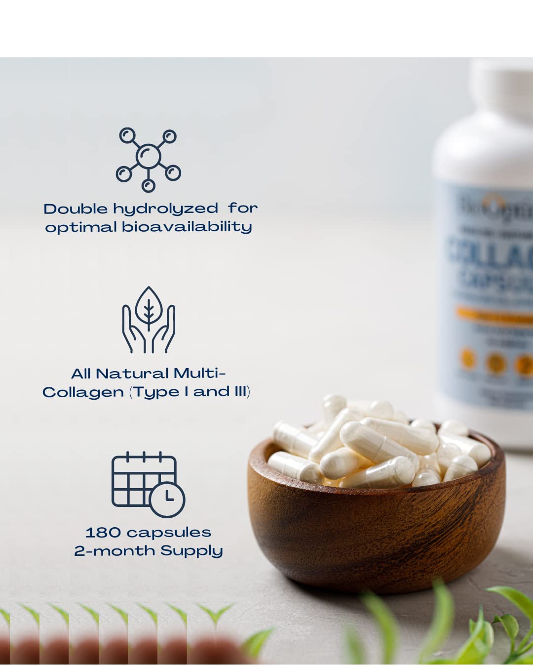 BioOptimal multi-collagen capsules Type 1 and 3 indicate broad support.