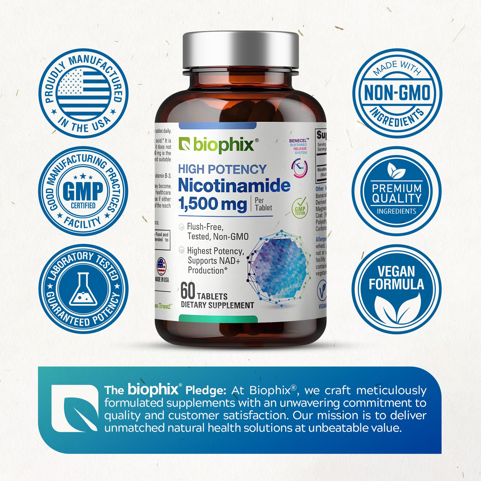 Biophix B-3 Nicotinamide bottle with lifestyle items