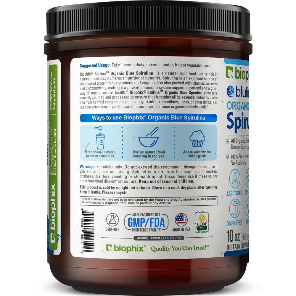 Biophix Blue Spirulina Powder airtight canister preserves freshness