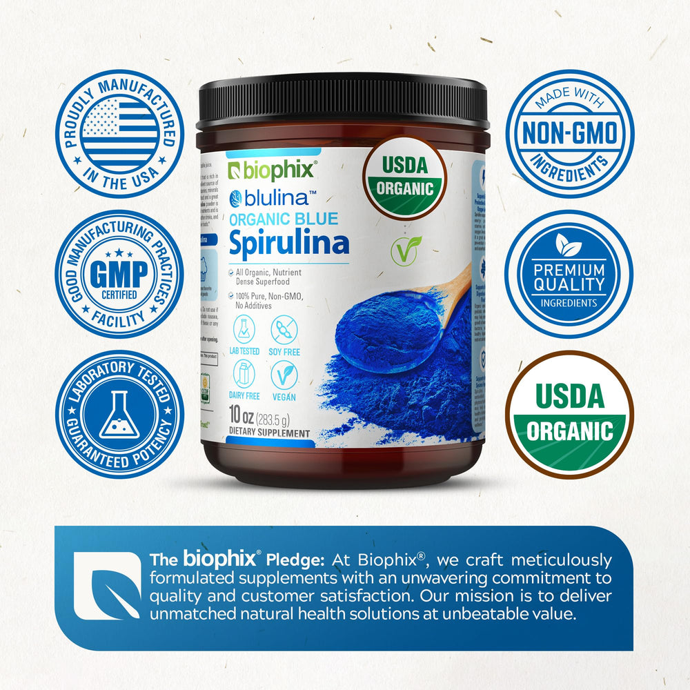 Biophix Blue Spirulina Powder close-up of natural pigment detail