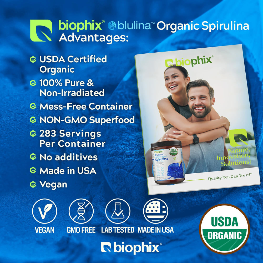Biophix Blue Spirulina Powder pour demonstrates easy portioning for shakes