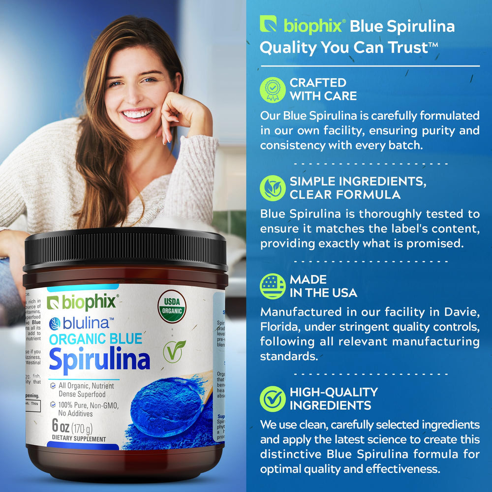 Biophix blue spirulina powder being whisked into yogurt