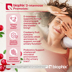 Biophix D-Mannose capsule close-up showing cranberry and probiotic ingredients.