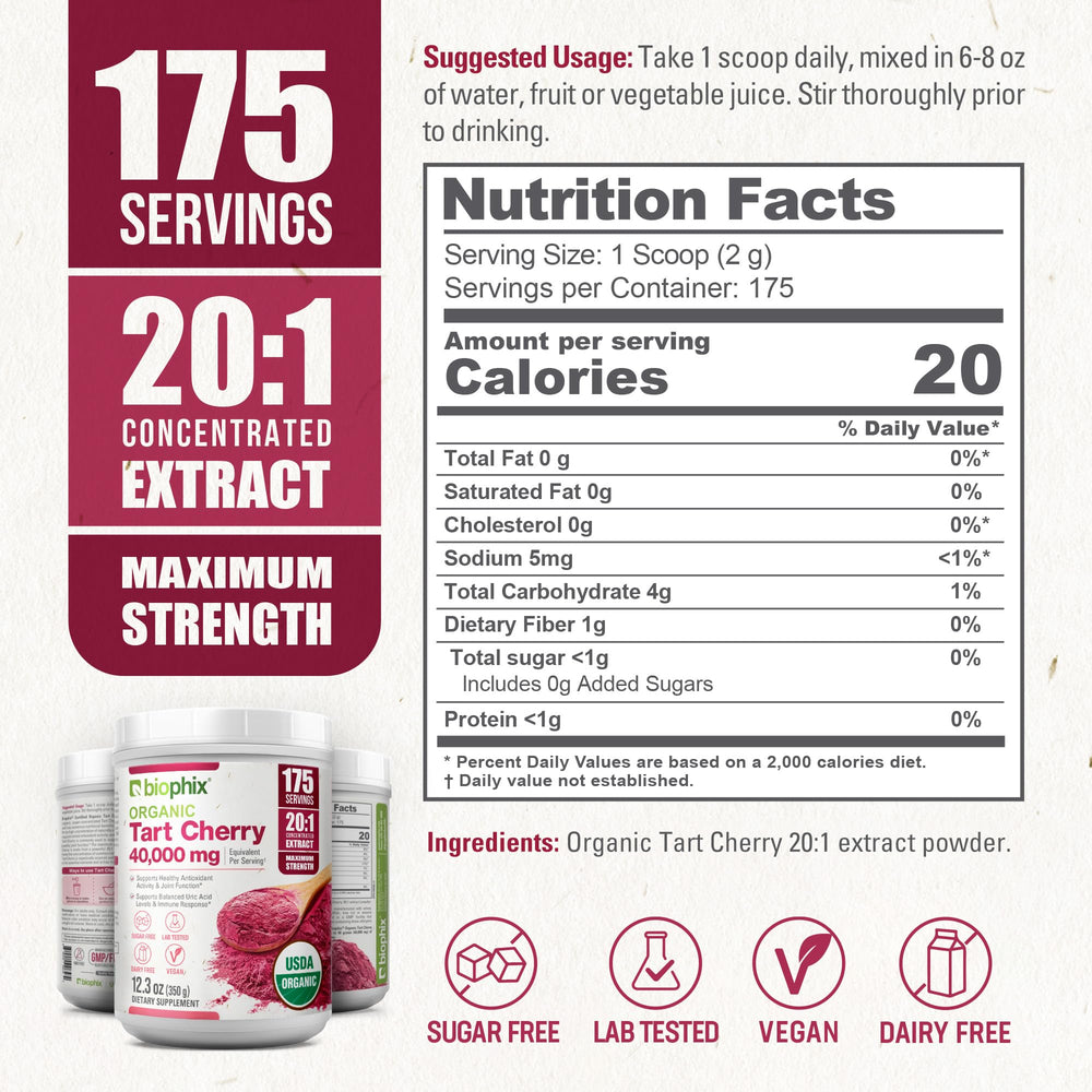 Biophix Tart Cherry Powder dissolving in water to form a smooth mix.