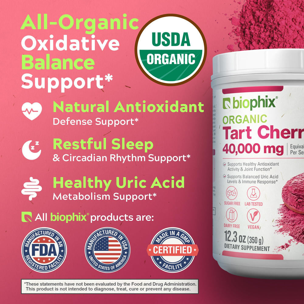 Biophix Tart Cherry Powder measuring scoop illustrating a two-gram serving for easy dosing.