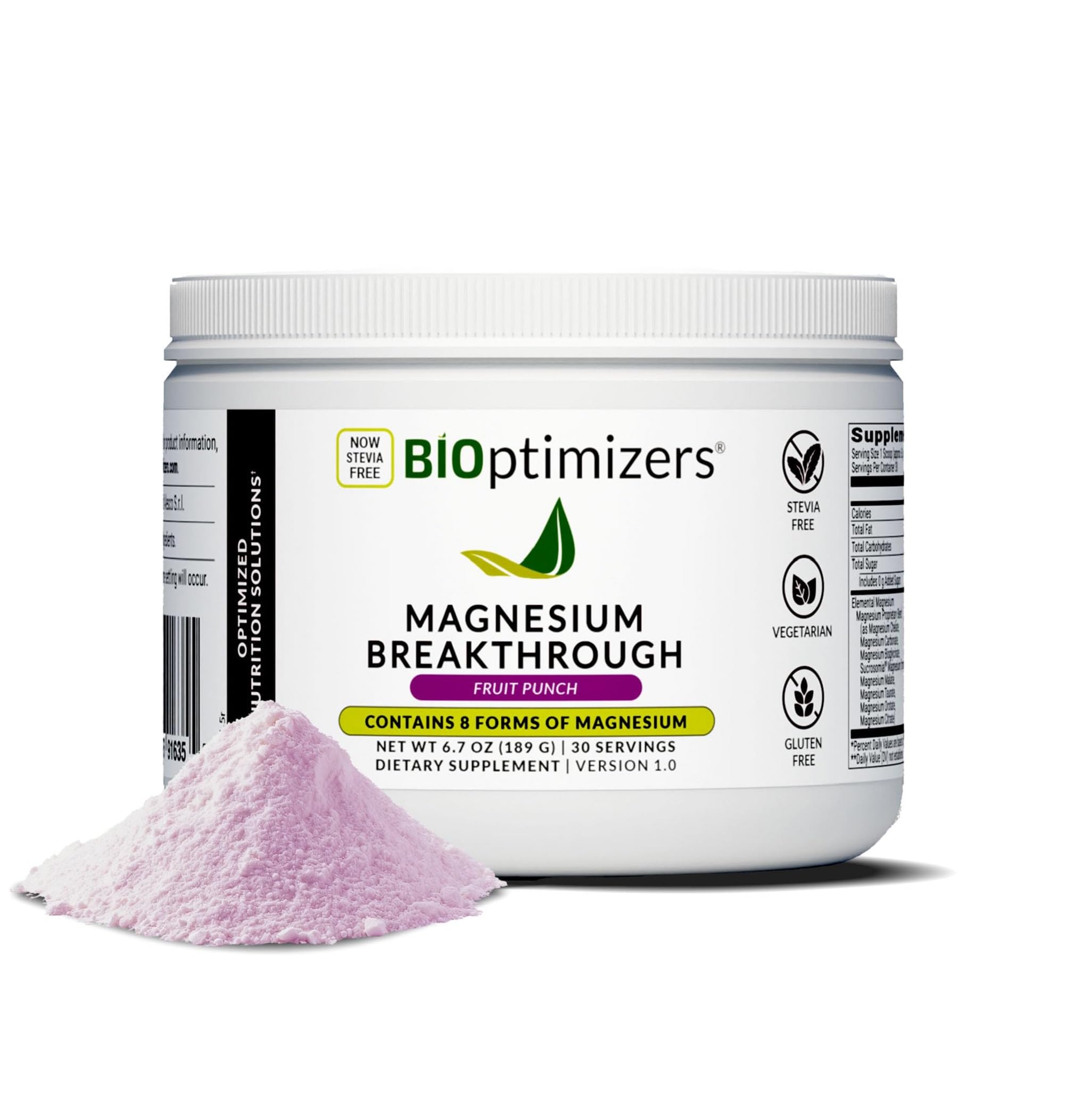BIOptimizers Magnesium Breakthrough bottle showing eight forms for sleep and stress support