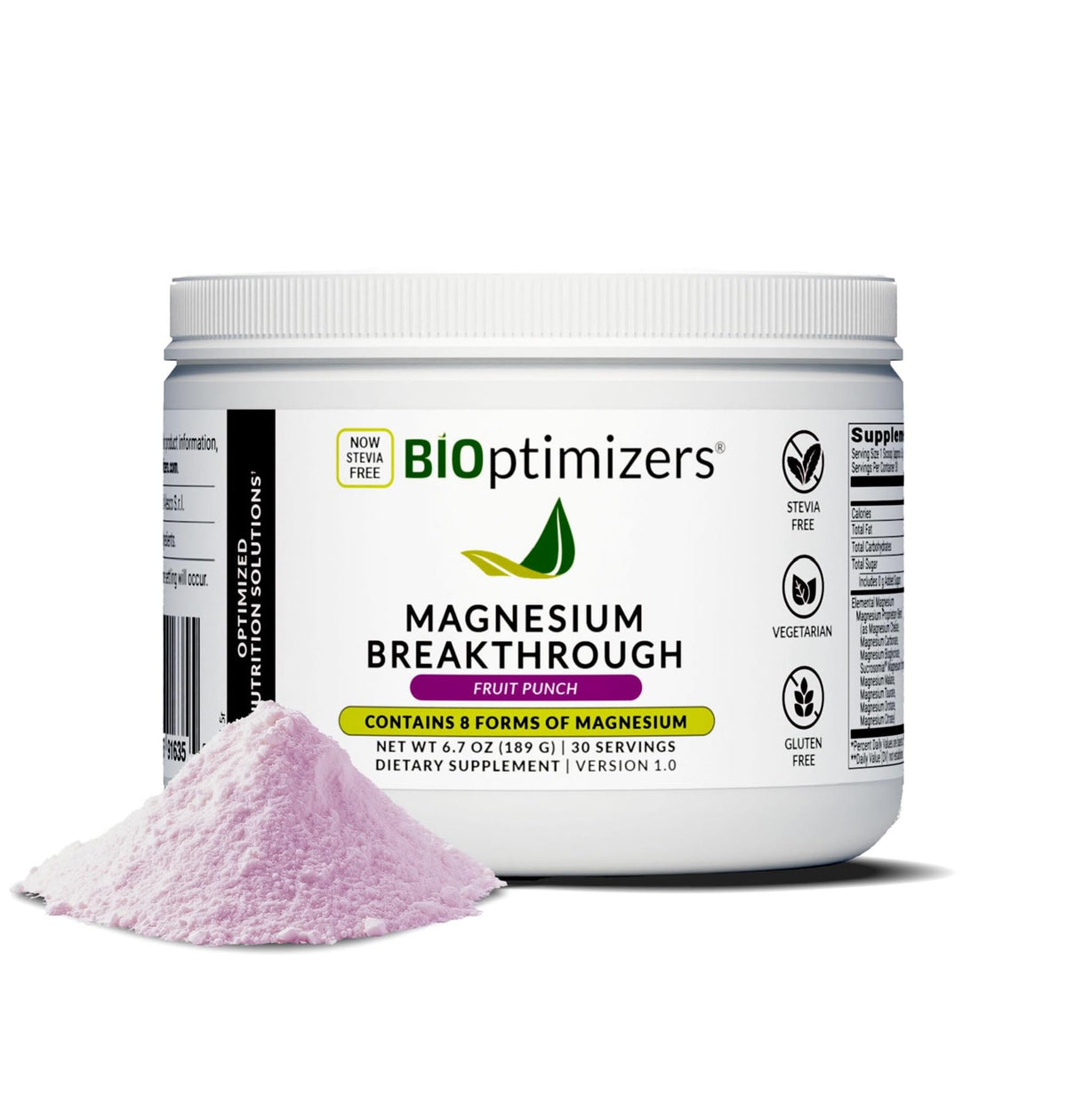 BIOptimizers Magnesium Breakthrough bottle showing eight forms for sleep and stress support