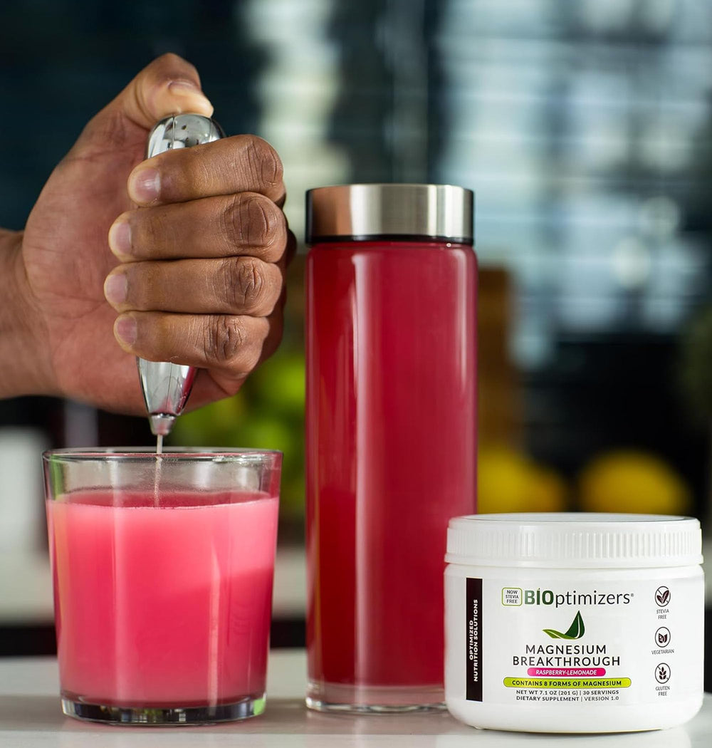 BIOptimizers Magnesium Breakthrough Drink bottle on shelf ready for daily routine.