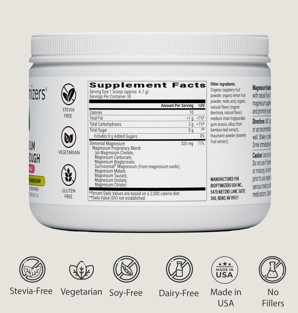 BIOptimizers Magnesium Breakthrough Drink raspberry lemon pour invites daily intake.