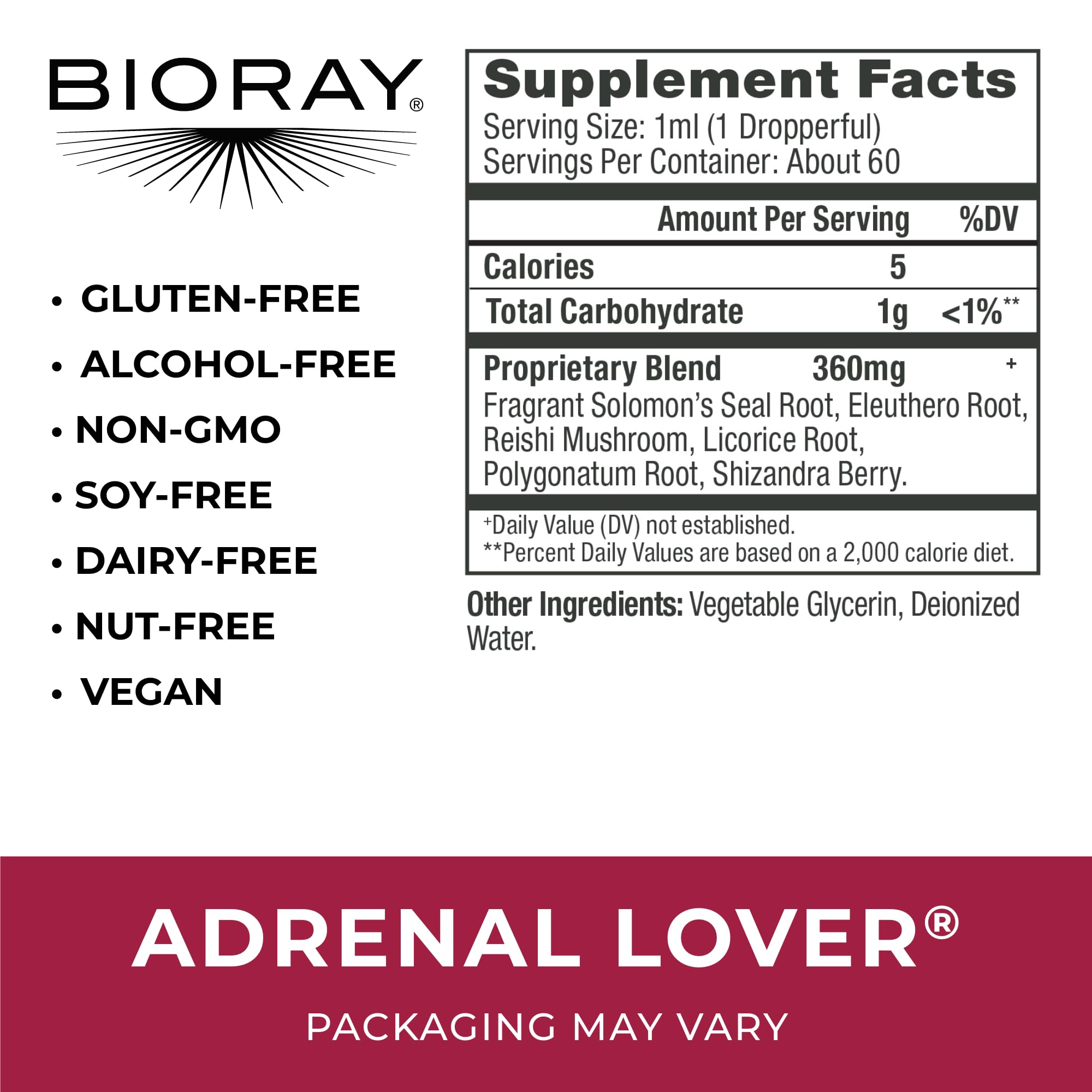 BIORAY Adrenal Lover dosing dropper showing easy 1 ml measurements for daily use.