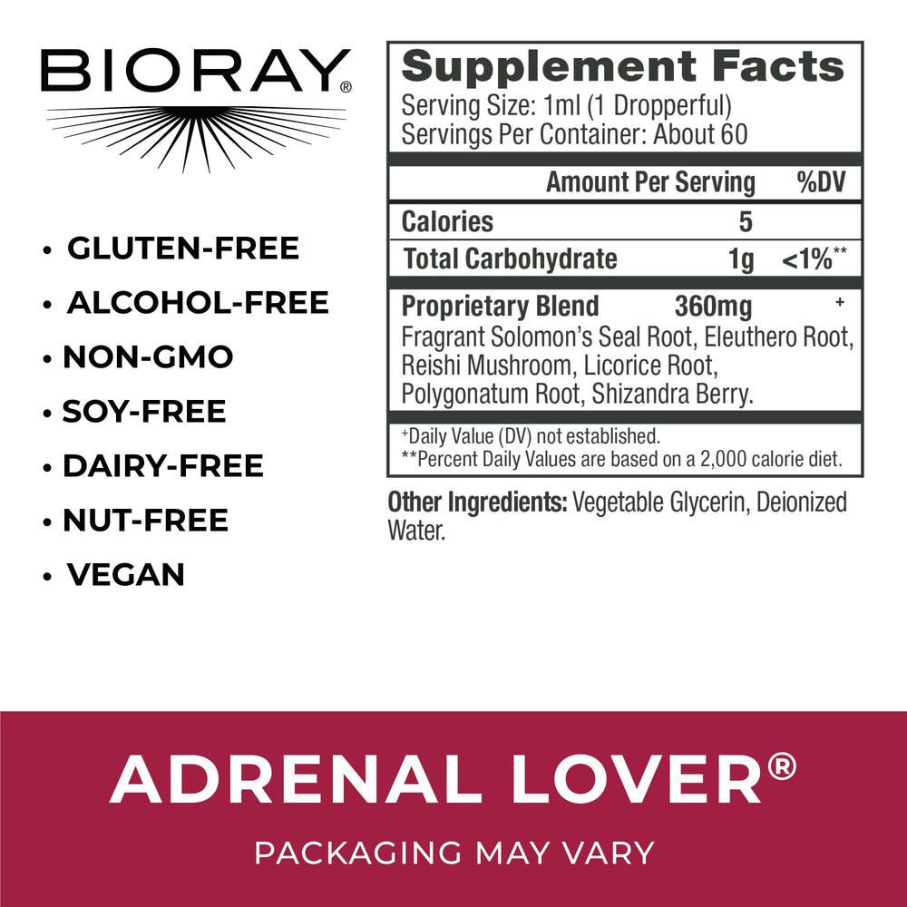 BIORAY Adrenal Lover dosing dropper showing easy 1 ml measurements for daily use.