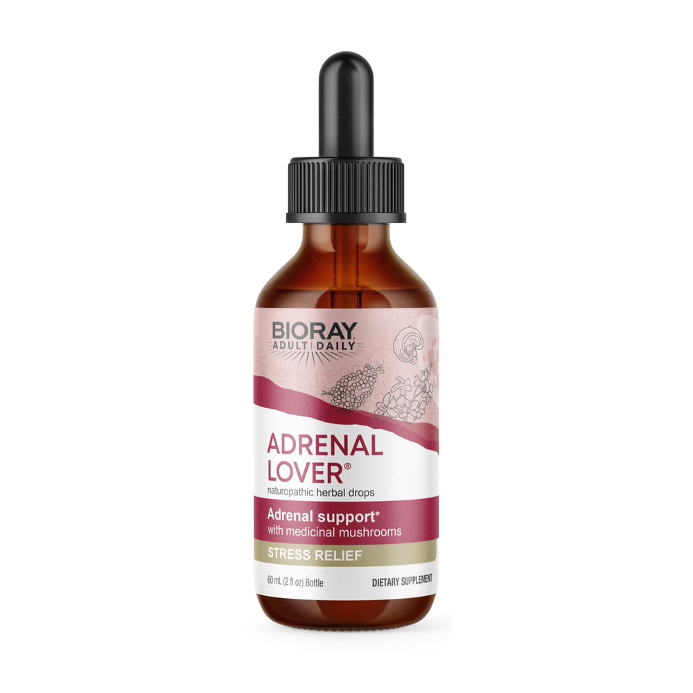BIORAY Adult Daily Adrenal Lover bottle with label, signaling daily support for energy and focus.