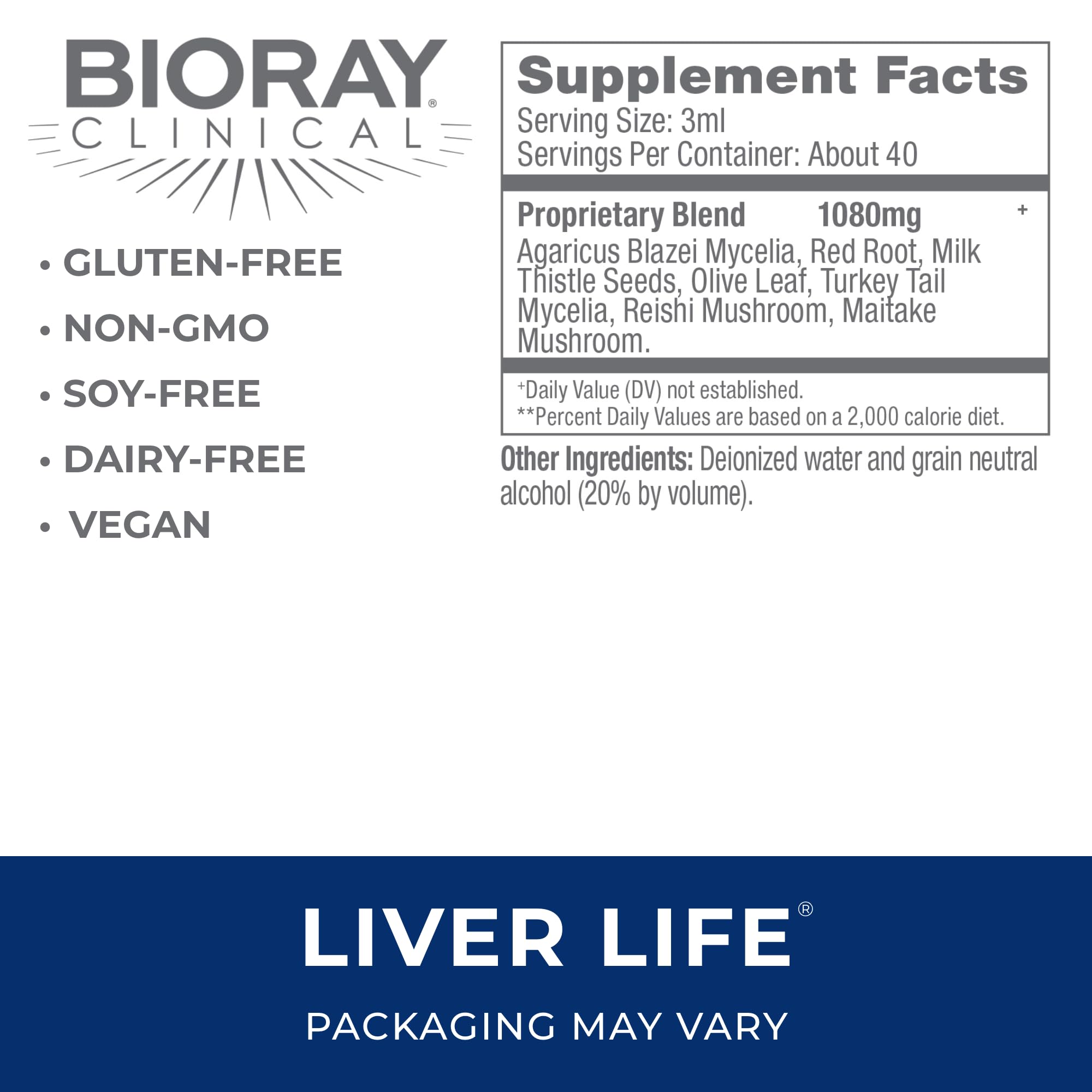BIORAY Clinical Liver Life dosing dropper with clear labeling for easy, precise dosing
