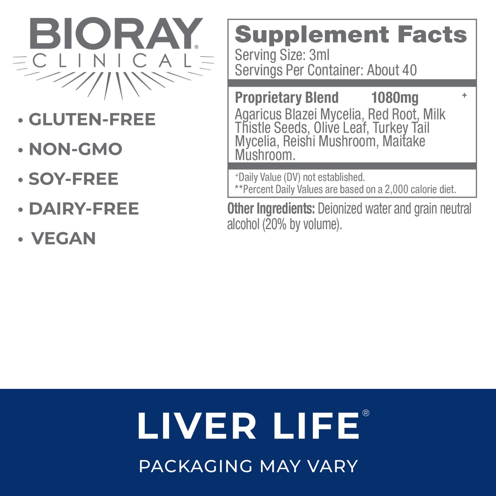 BIORAY Clinical Liver Life dosing dropper with clear labeling for easy, precise dosing