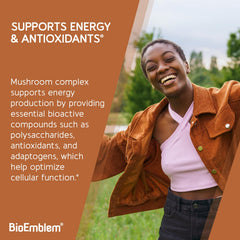 BioEmblem Mushroom Complex Cordyceps capsule emphasizing energy and focus