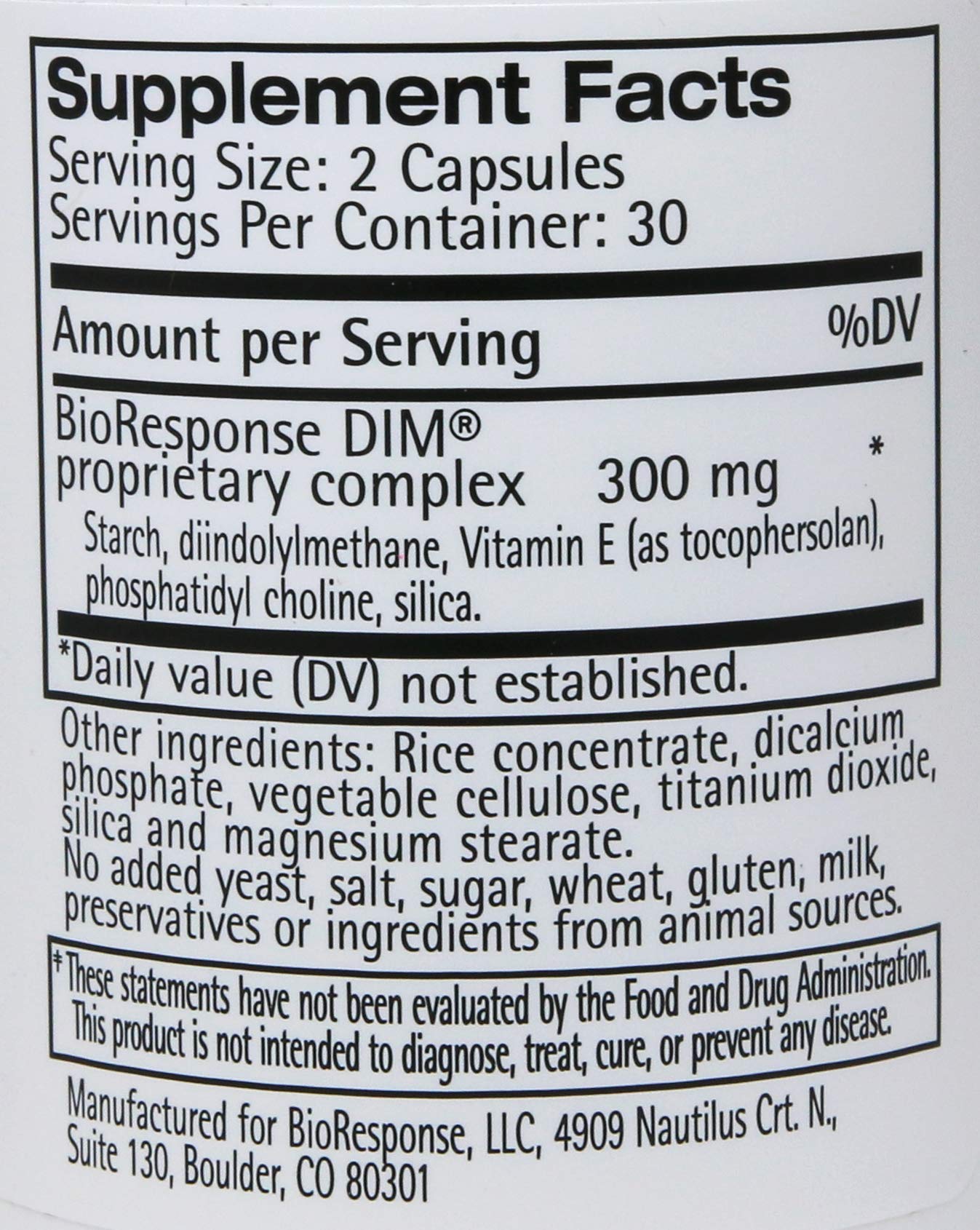 Bioresponse DIM 150 bottle back with packaging details for the 3-pack