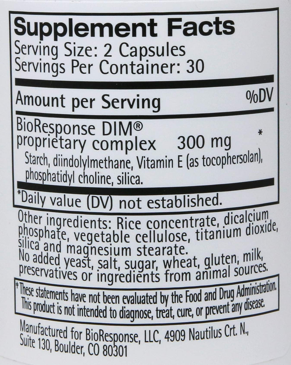 Bioresponse DIM 150 bottle back with packaging details for the 3-pack