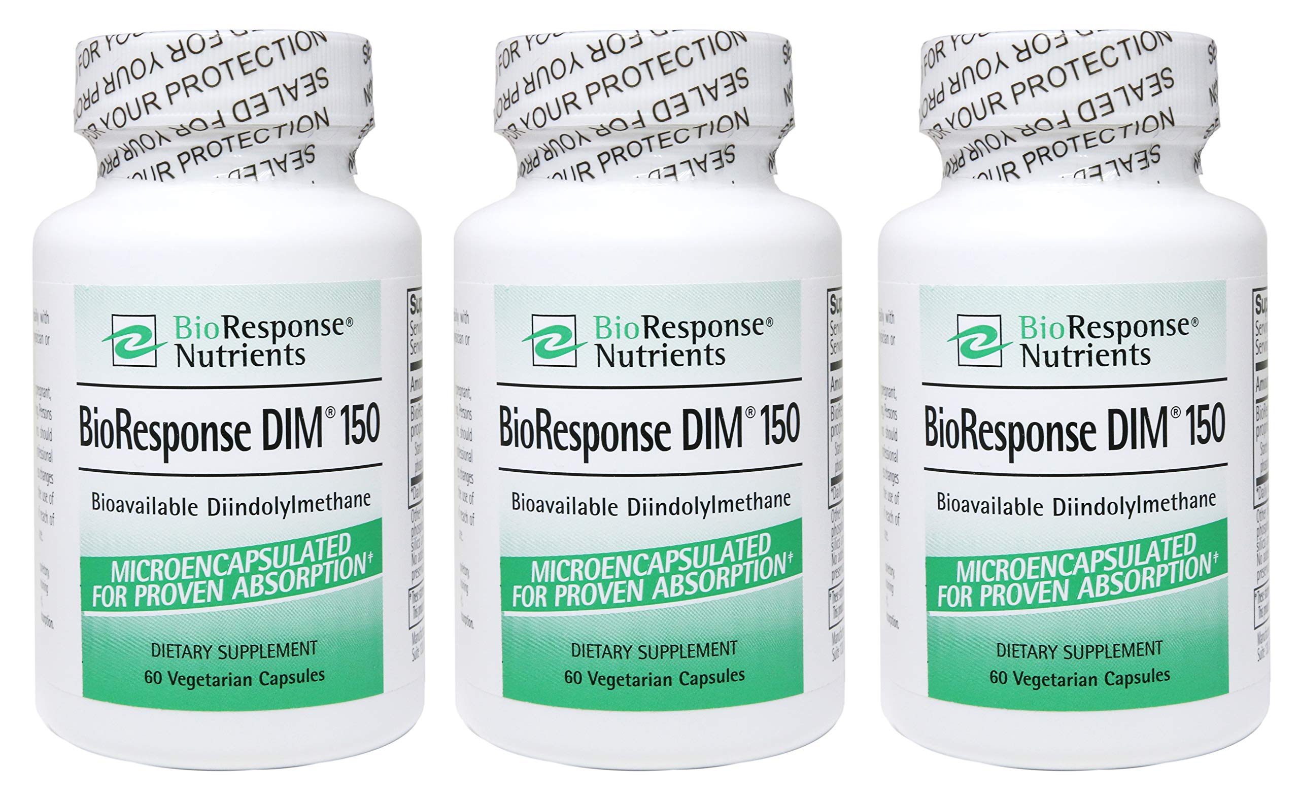 Bioresponse DIM 150 bottle front in a three-pack for daily wellness support