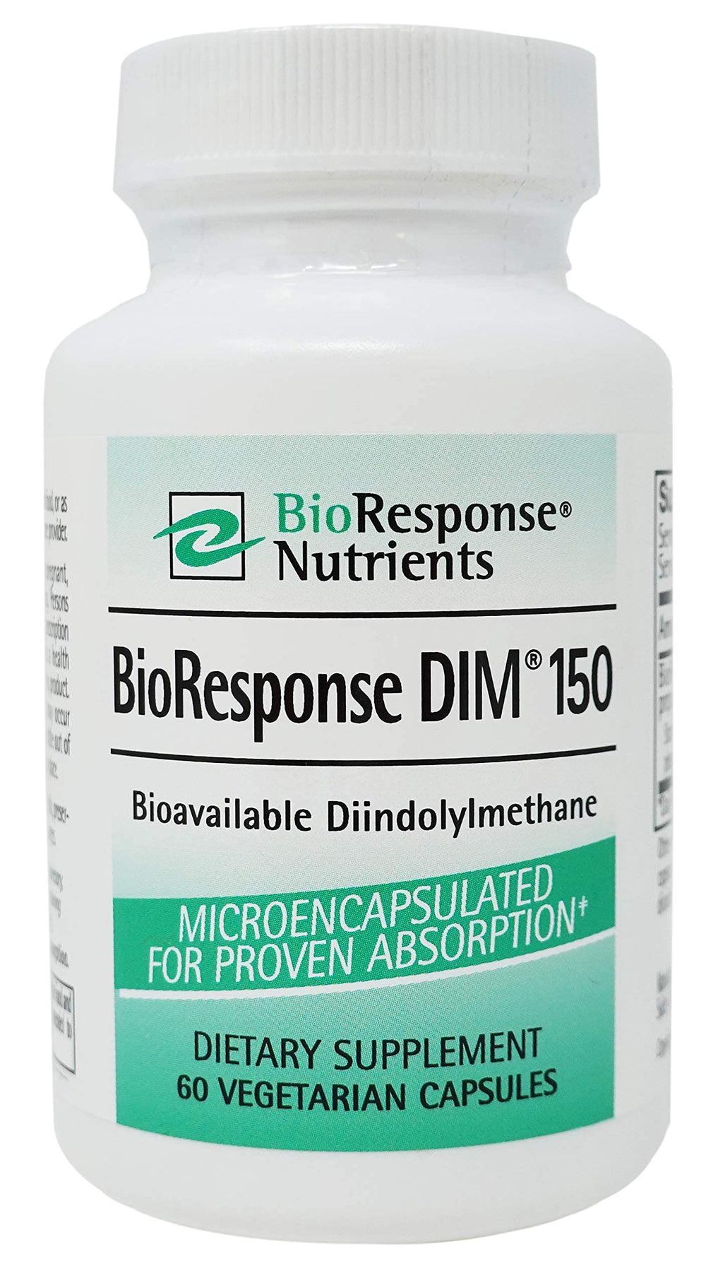 BioResponse DIM bottle label highlights an absorption-enhanced formulation for hormonal balance