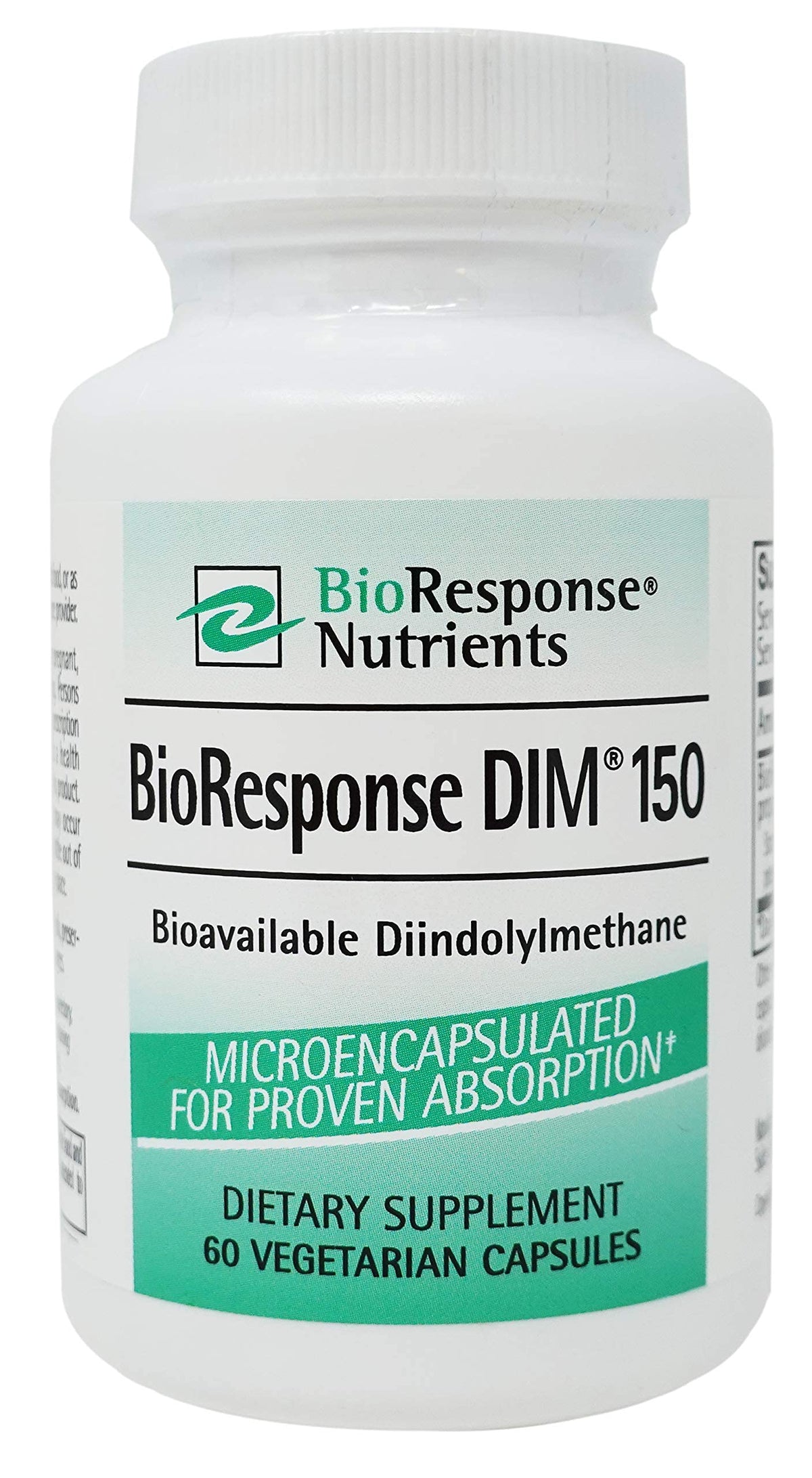 BioResponse DIM bottle label highlights an absorption-enhanced formulation for hormonal balance