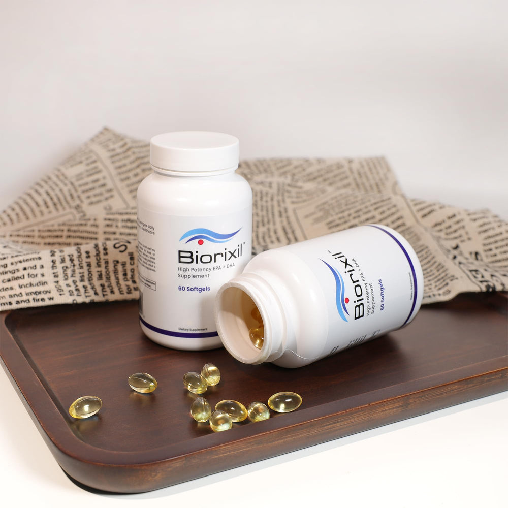 Biorixil vegan omega-3 easy swallow softgel close-up conveys comfort.