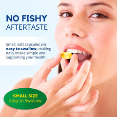 Biorixil vegan omega-3 softgel close-up highlights compact size for easy swallowing.