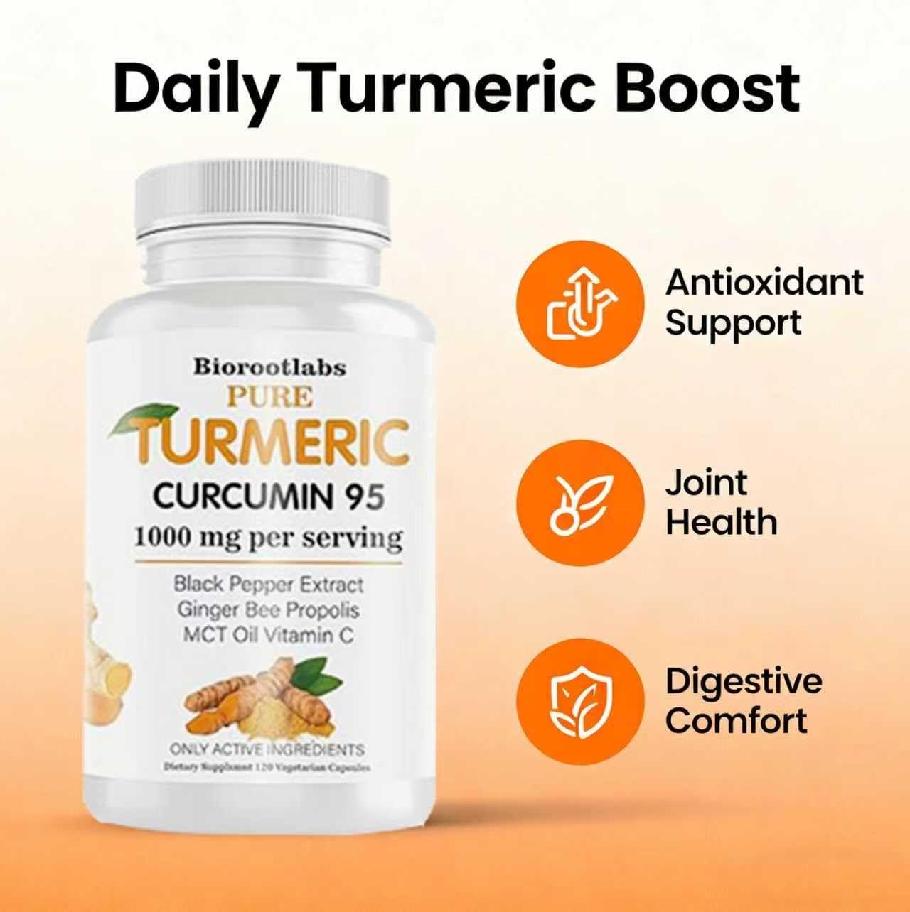 Biorootlabs Turmeric Curcumin capsules for easy, on-the-go supplementation