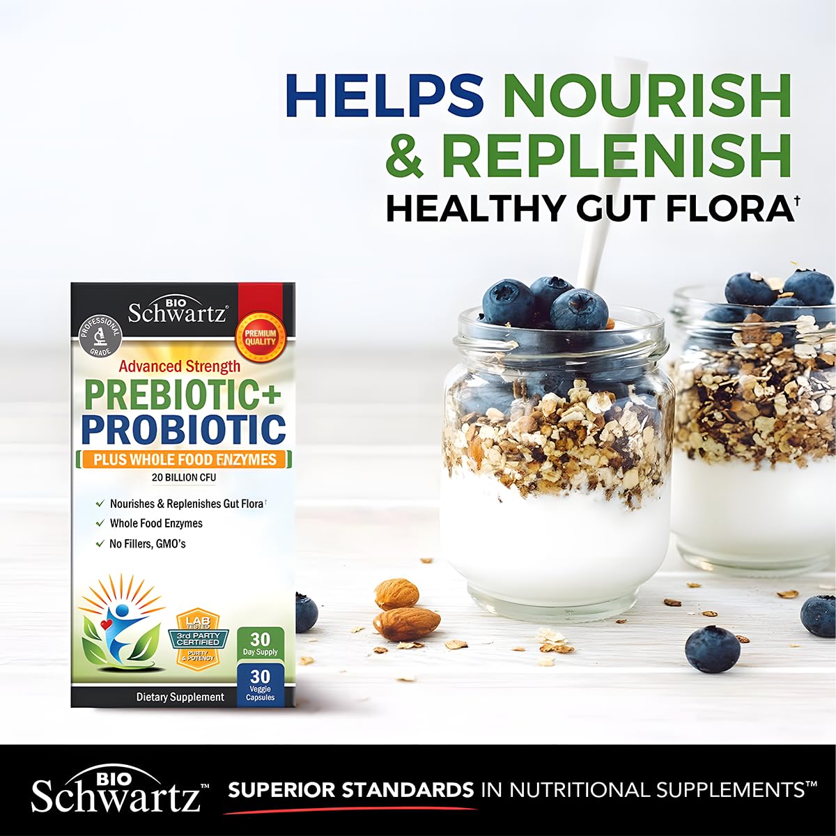 BioSchwartz label shows L. Reuteri and inulin ingredients.